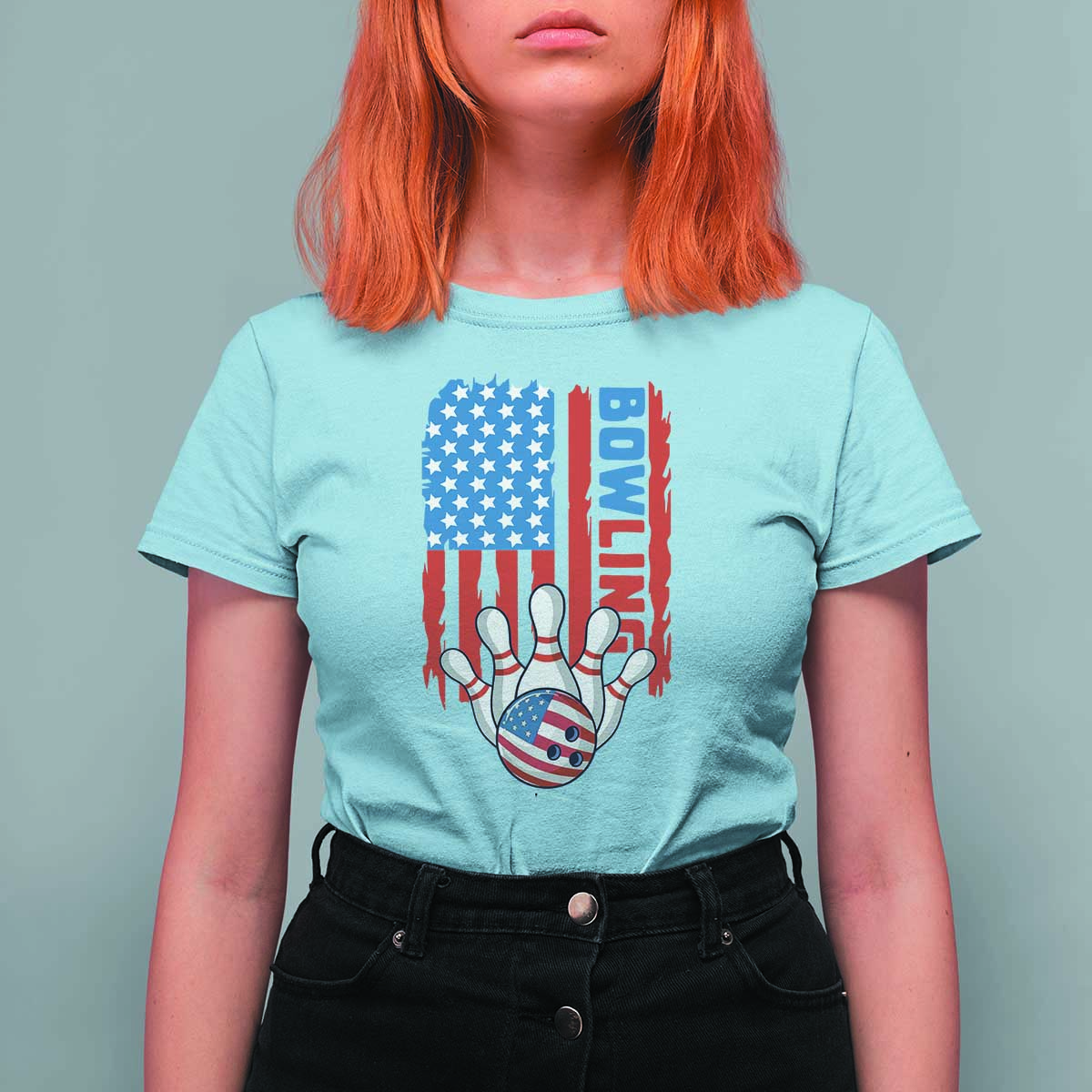 American Flag Patriotic Bowling T Shirt For Women Bowler Gift - Wonder Print Shop