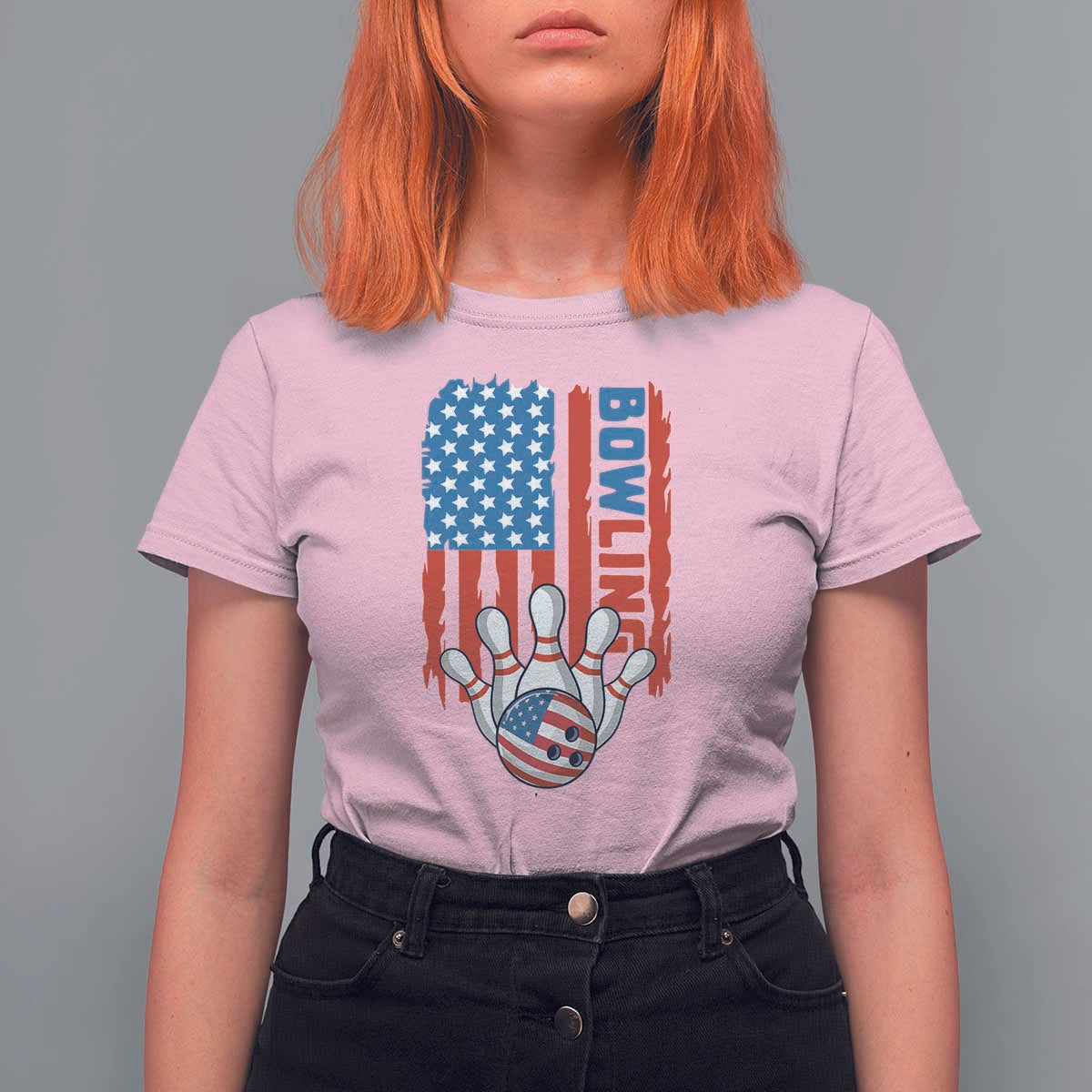 American Flag Patriotic Bowling T Shirt For Women Bowler Gift - Wonder Print Shop