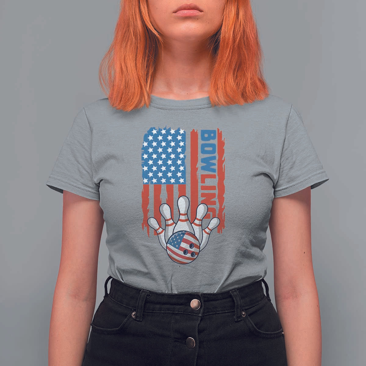 American Flag Patriotic Bowling T Shirt For Women Bowler Gift - Wonder Print Shop