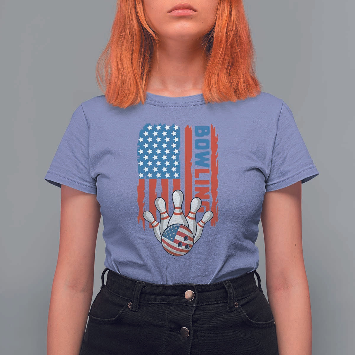 American Flag Patriotic Bowling T Shirt For Women Bowler Gift - Wonder Print Shop
