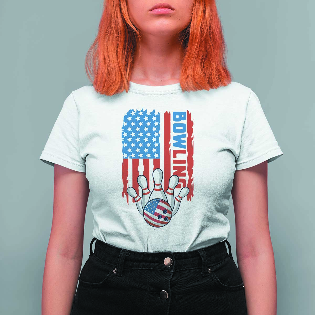 American Flag Patriotic Bowling T Shirt For Women Bowler Gift - Wonder Print Shop