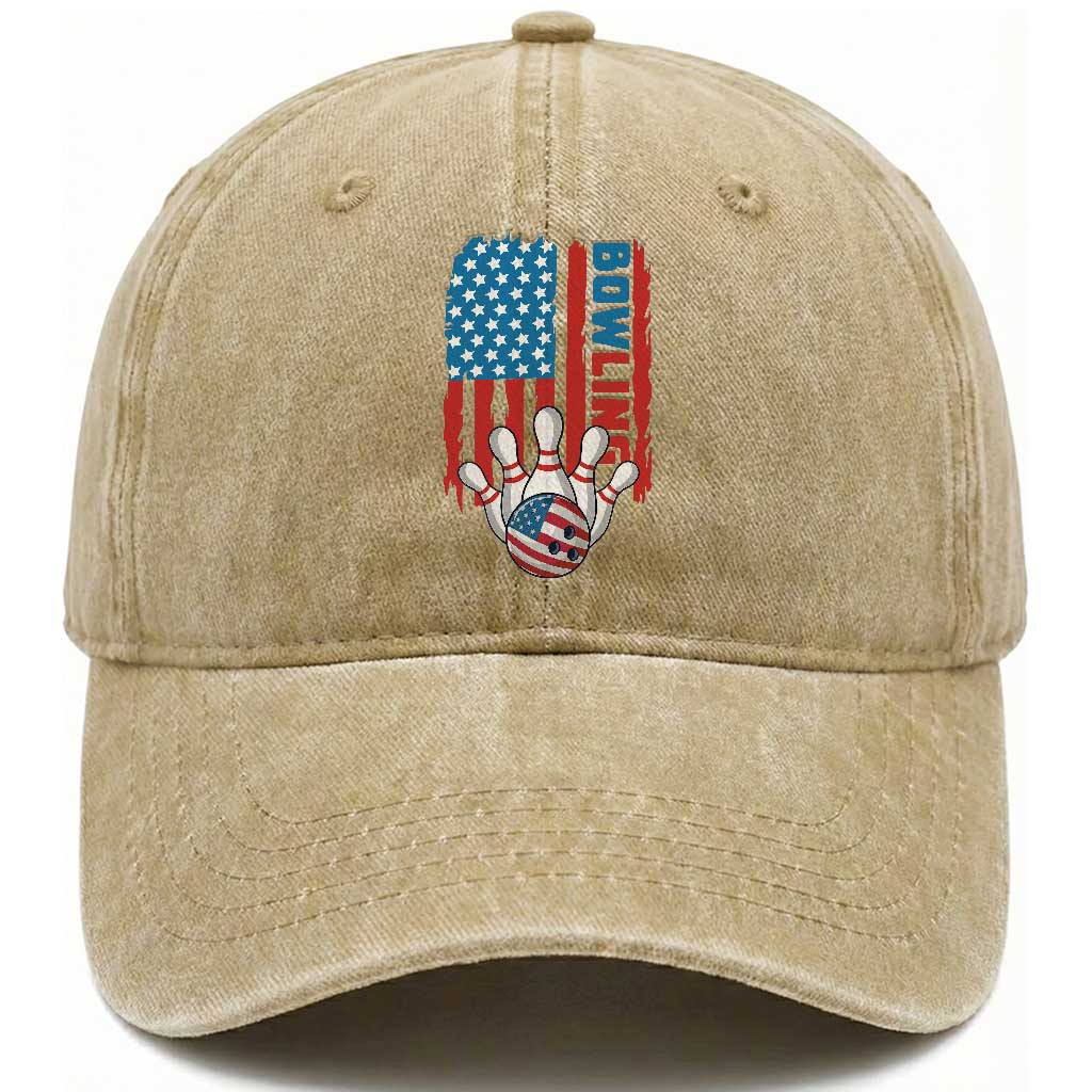 American Flag Patriotic Bowling Washed Cotton Baseball Cap Bowler Gift