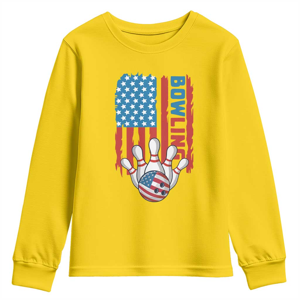 American Flag Patriotic Bowling Youth Sweatshirt Bowler Gift - Wonder Print Shop