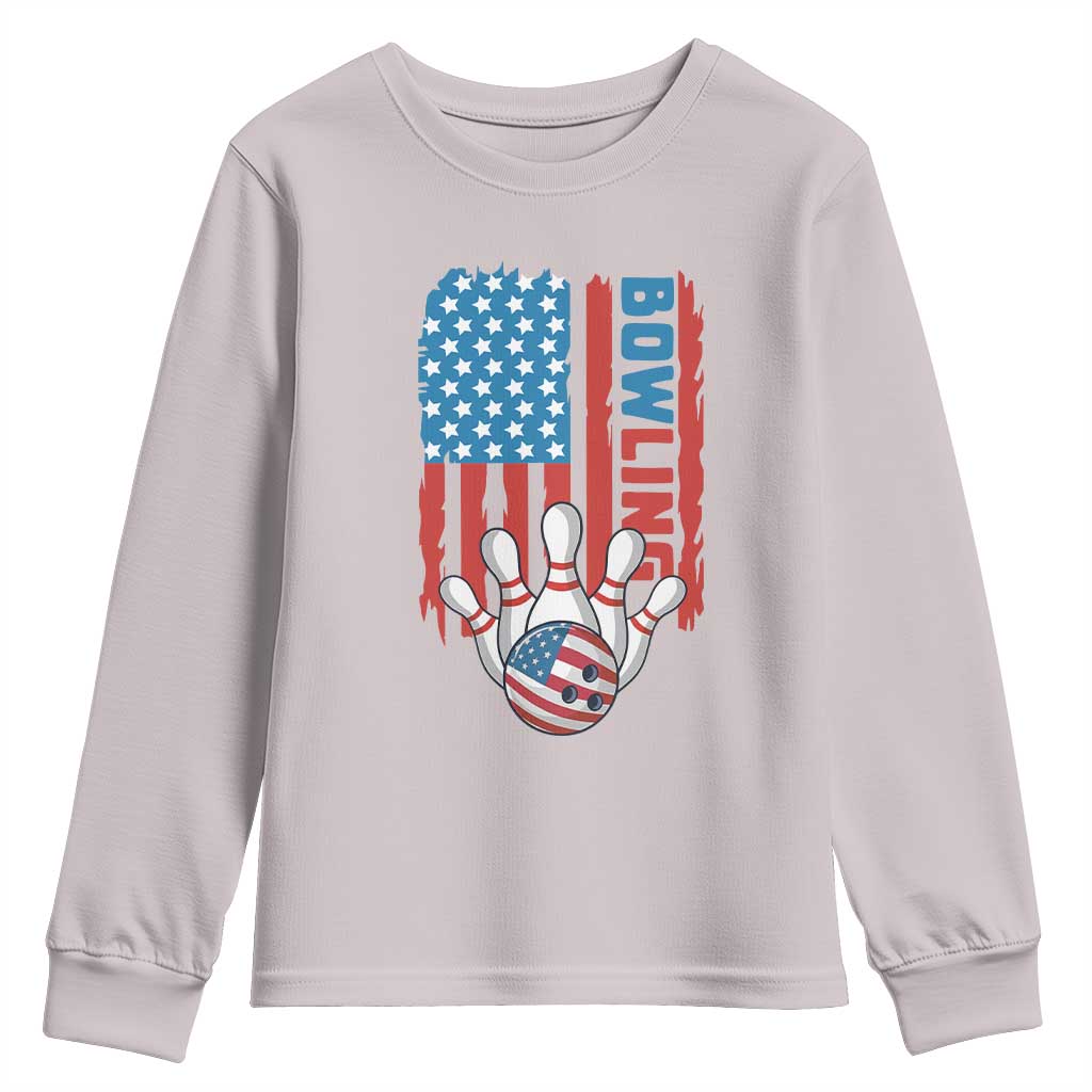 American Flag Patriotic Bowling Youth Sweatshirt Bowler Gift - Wonder Print Shop