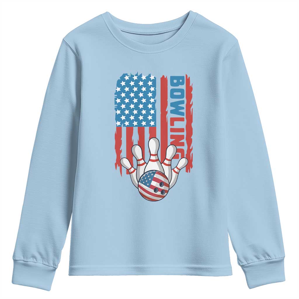American Flag Patriotic Bowling Youth Sweatshirt Bowler Gift - Wonder Print Shop