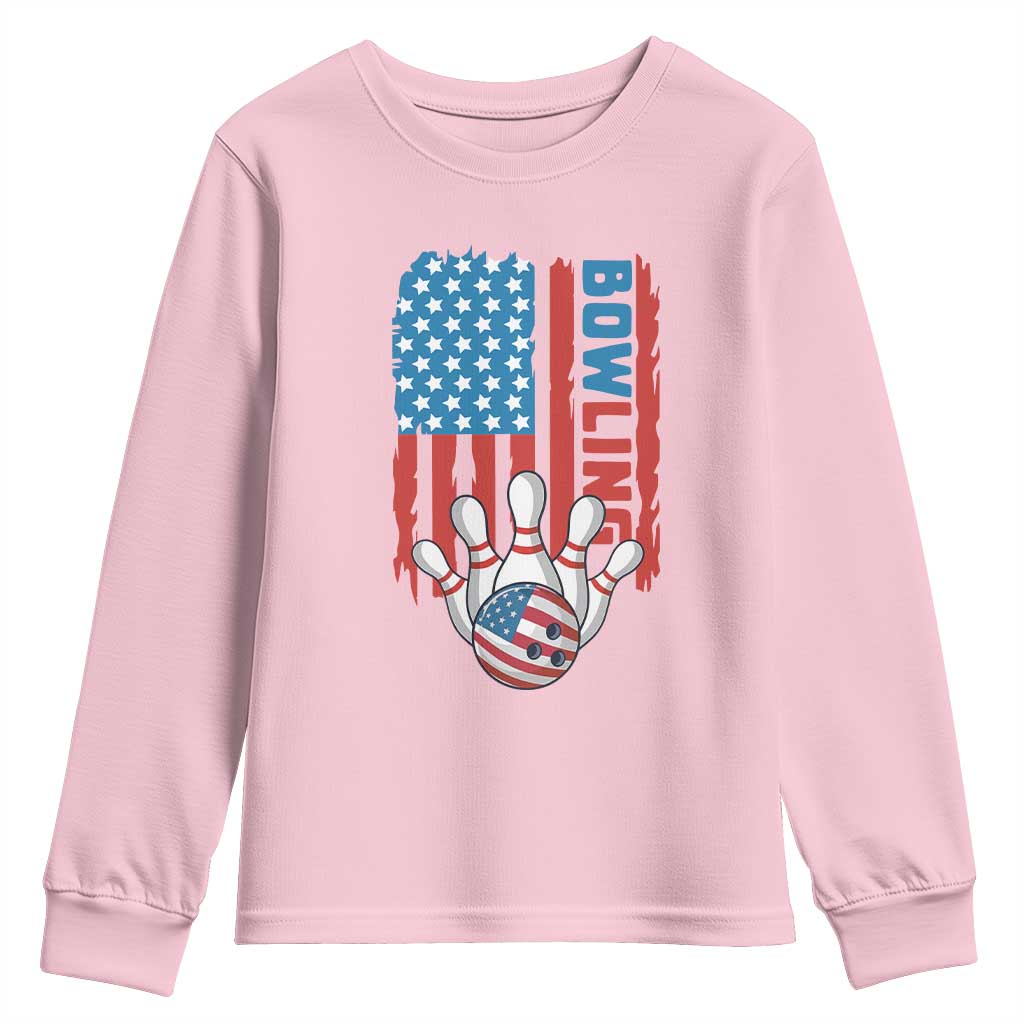 American Flag Patriotic Bowling Youth Sweatshirt Bowler Gift - Wonder Print Shop