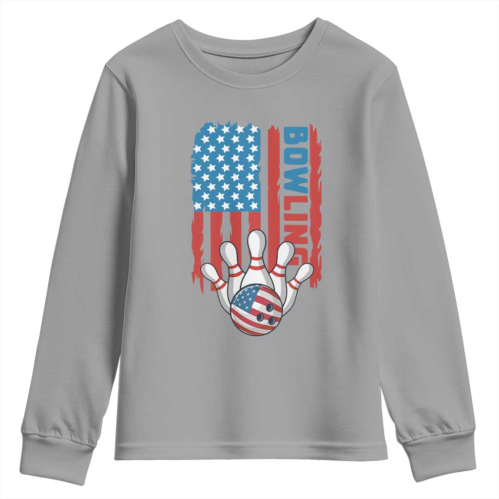 American Flag Patriotic Bowling Youth Sweatshirt Bowler Gift - Wonder Print Shop