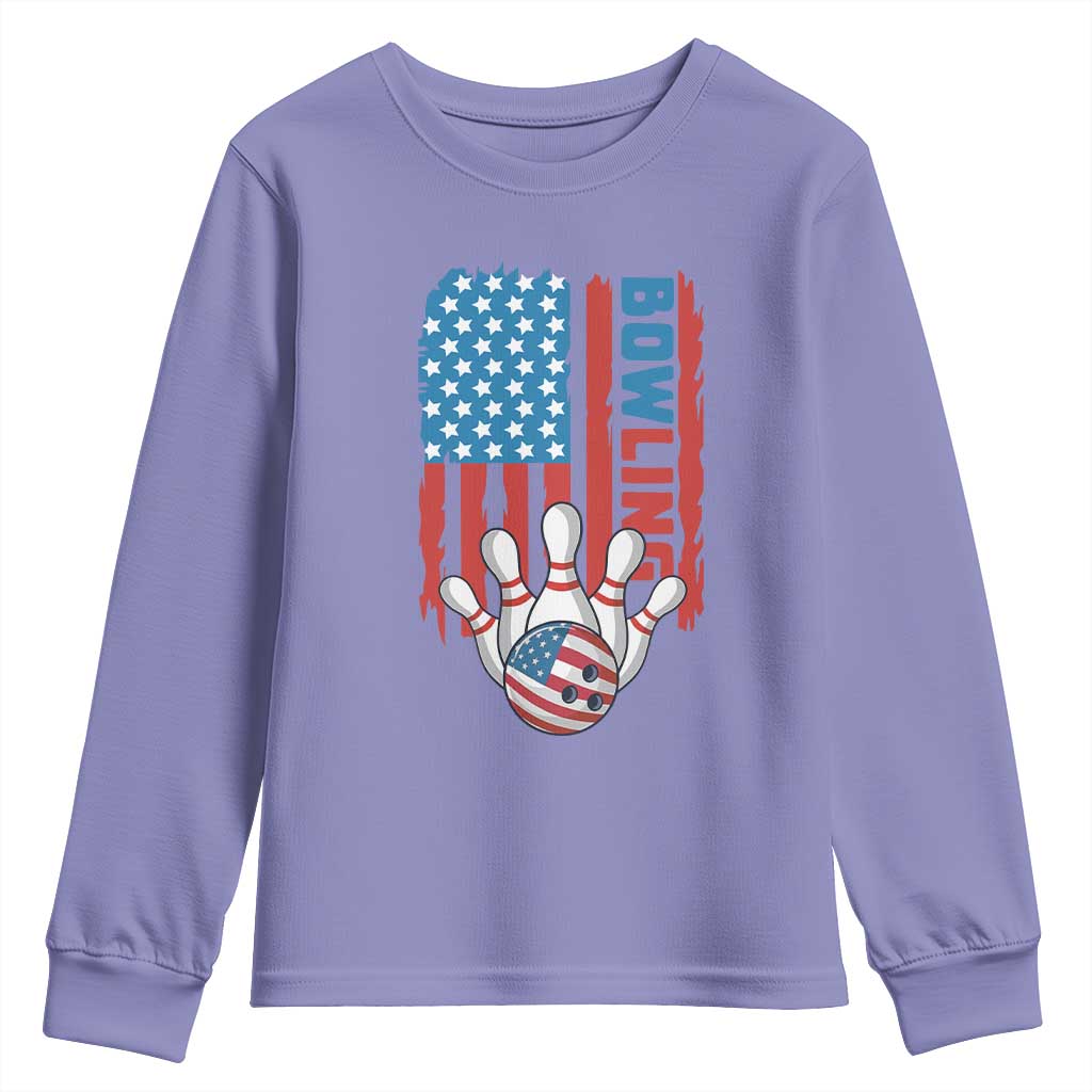 American Flag Patriotic Bowling Youth Sweatshirt Bowler Gift - Wonder Print Shop