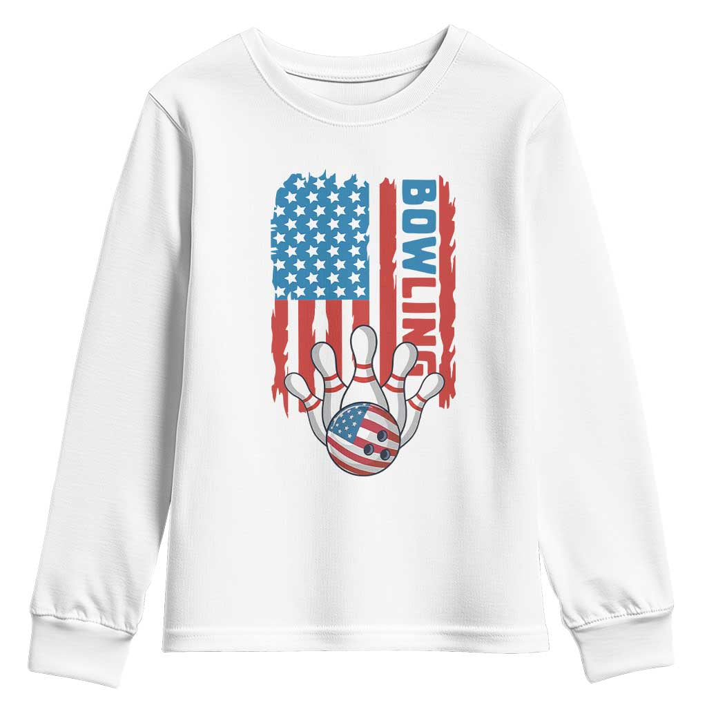 American Flag Patriotic Bowling Youth Sweatshirt Bowler Gift - Wonder Print Shop