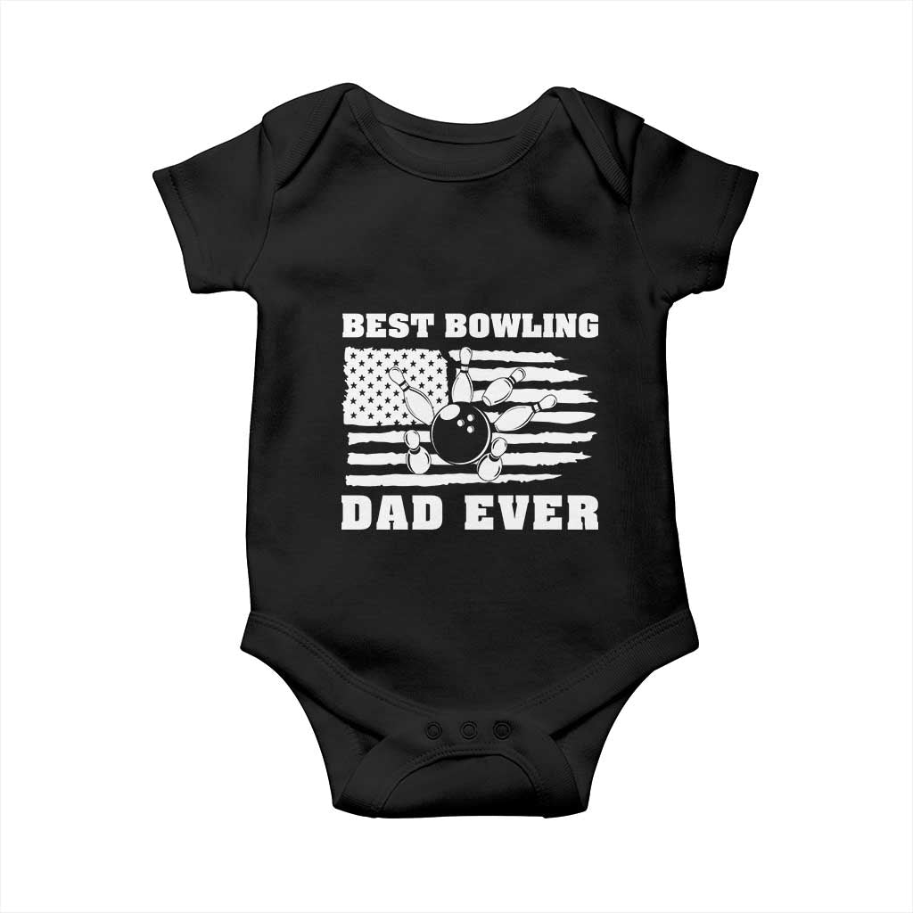 Best Bowling Dad Ever Baby Onesie American Flag Patriotic Bowler Gift - Wonder Print Shop