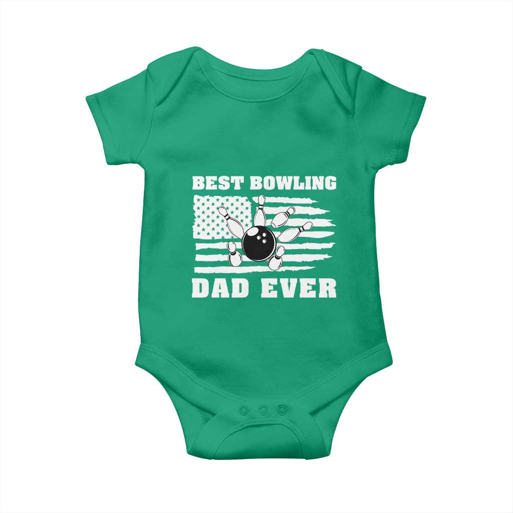 Best Bowling Dad Ever Baby Onesie American Flag Patriotic Bowler Gift - Wonder Print Shop
