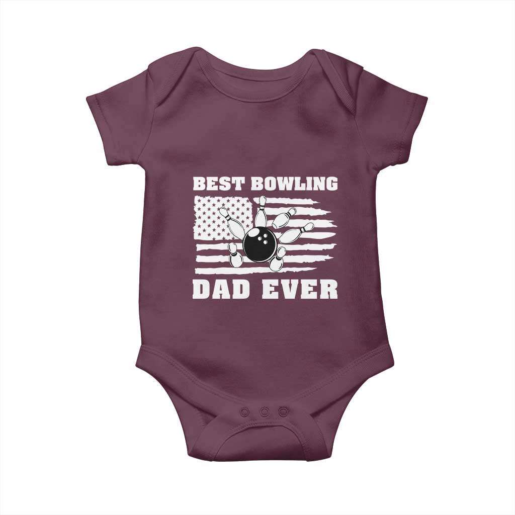 Best Bowling Dad Ever Baby Onesie American Flag Patriotic Bowler Gift - Wonder Print Shop