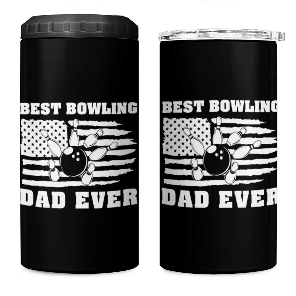 Best Bowling Dad Ever 4 in 1 Can Cooler Tumbler American Flag Patriotic Bowler Gift - Wonder Print Shop