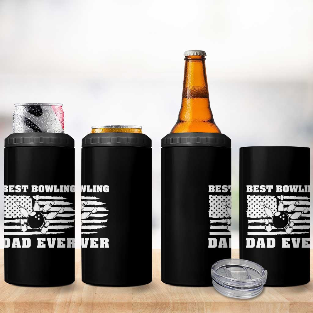 Best Bowling Dad Ever 4 in 1 Can Cooler Tumbler American Flag Patriotic Bowler Gift - Wonder Print Shop