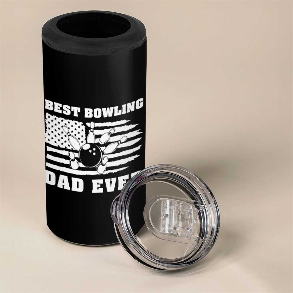 Best Bowling Dad Ever 4 in 1 Can Cooler Tumbler American Flag Patriotic Bowler Gift - Wonder Print Shop