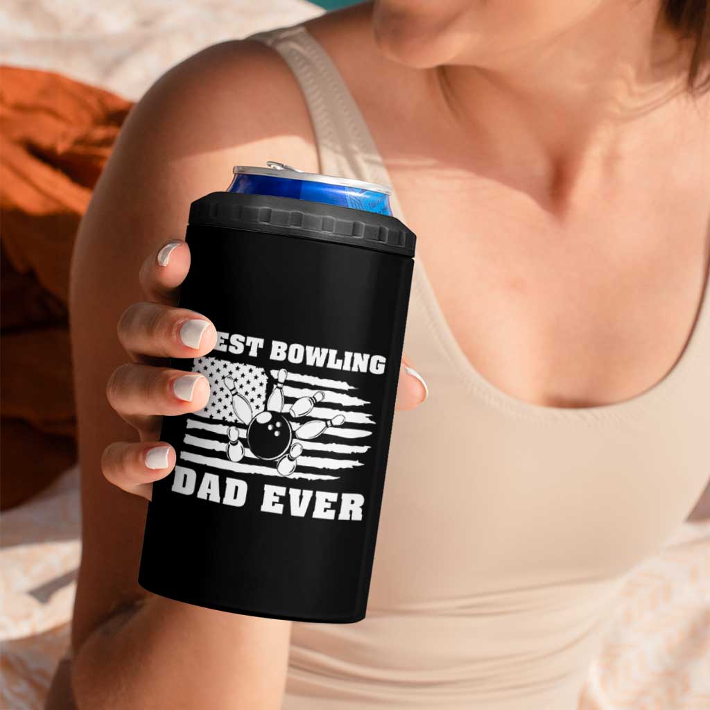Best Bowling Dad Ever 4 in 1 Can Cooler Tumbler American Flag Patriotic Bowler Gift - Wonder Print Shop