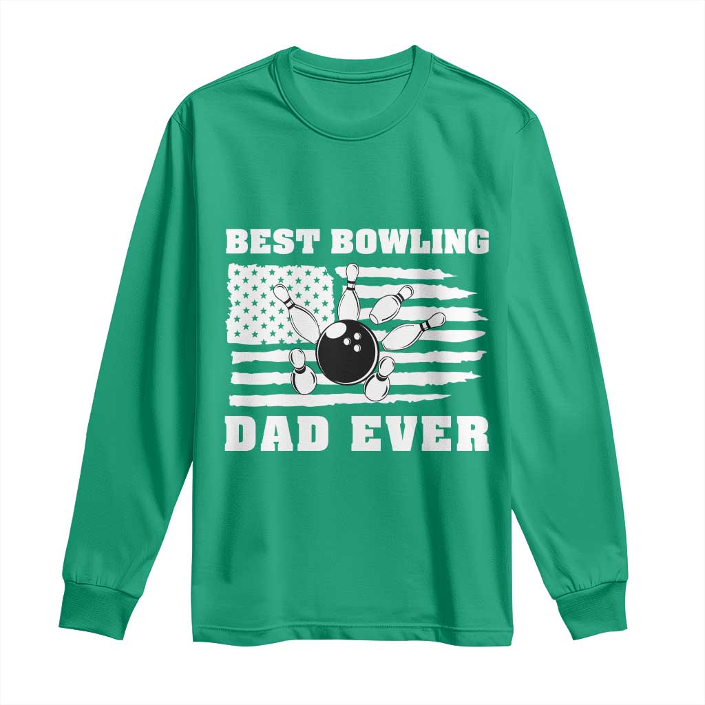 Best Bowling Dad Ever Long Sleeve Shirt American Flag Patriotic Bowler Gift - Wonder Print Shop