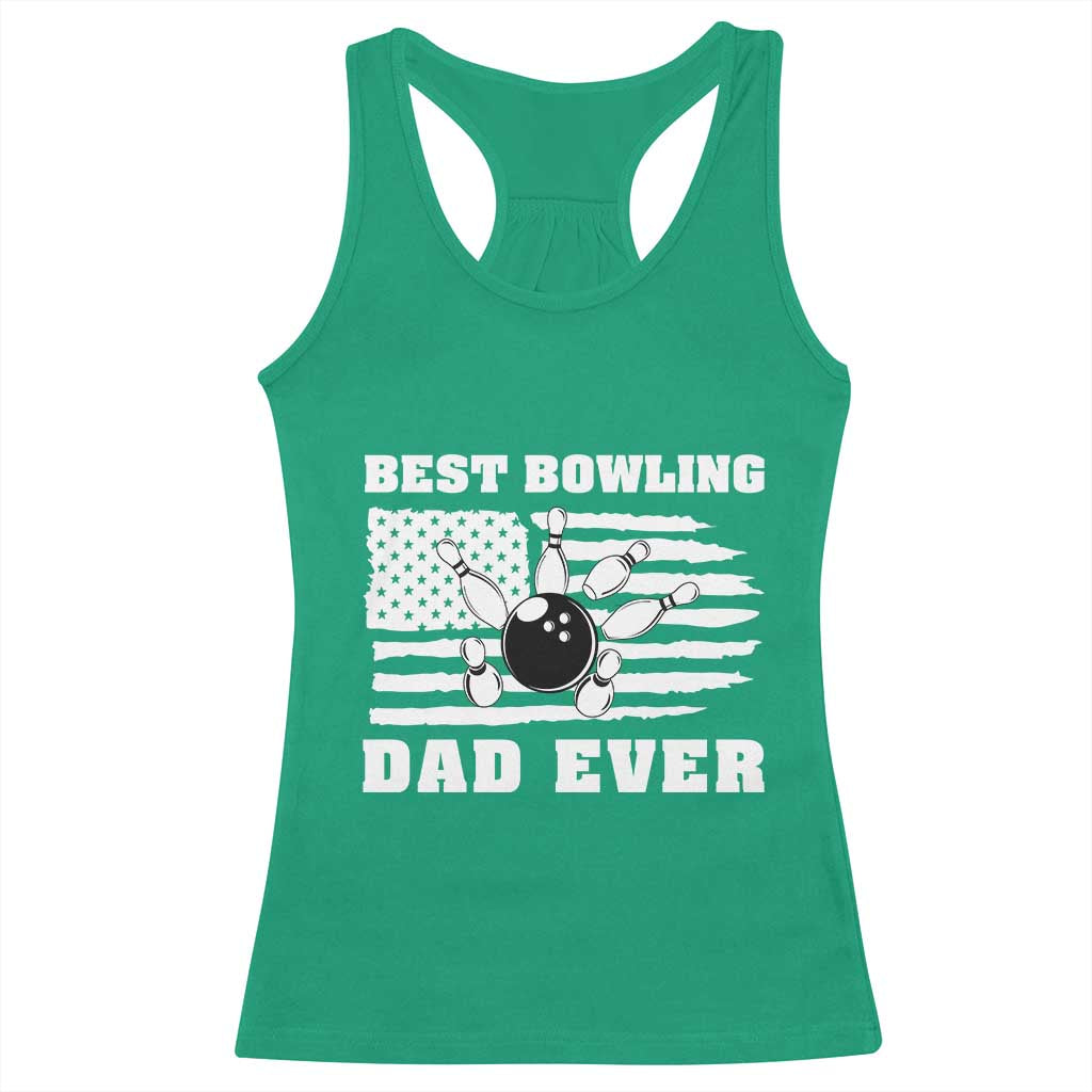 Best Bowling Dad Ever Racerback Tank Top American Flag Patriotic Bowler Gift - Wonder Print Shop
