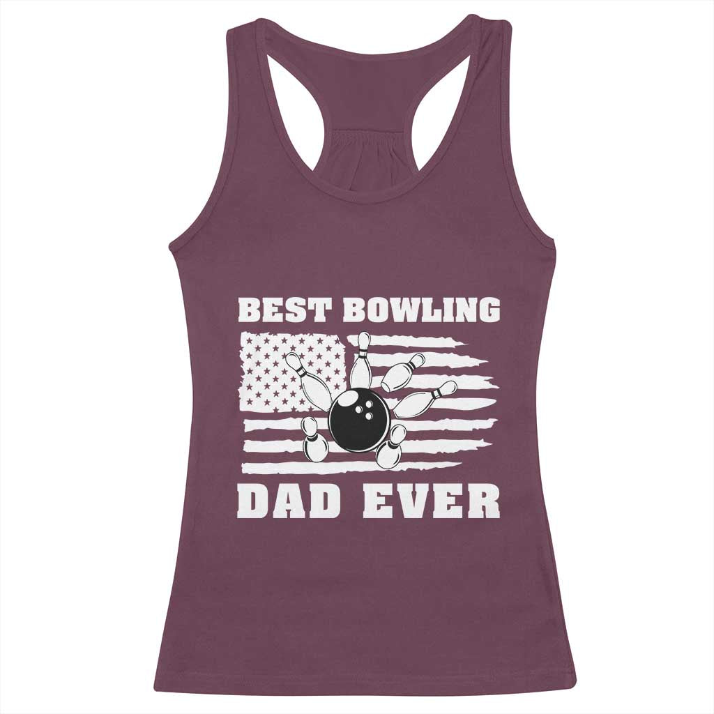Best Bowling Dad Ever Racerback Tank Top American Flag Patriotic Bowler Gift - Wonder Print Shop