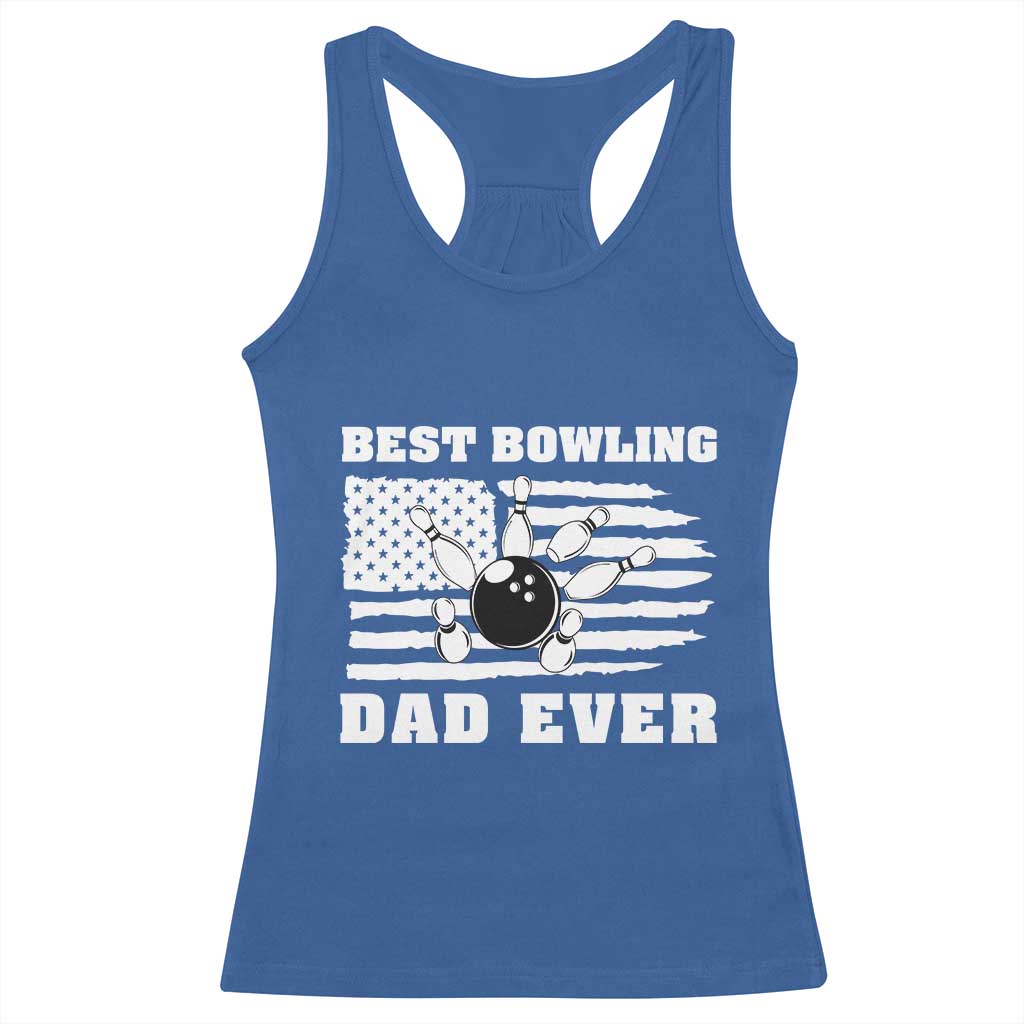 Best Bowling Dad Ever Racerback Tank Top American Flag Patriotic Bowler Gift - Wonder Print Shop