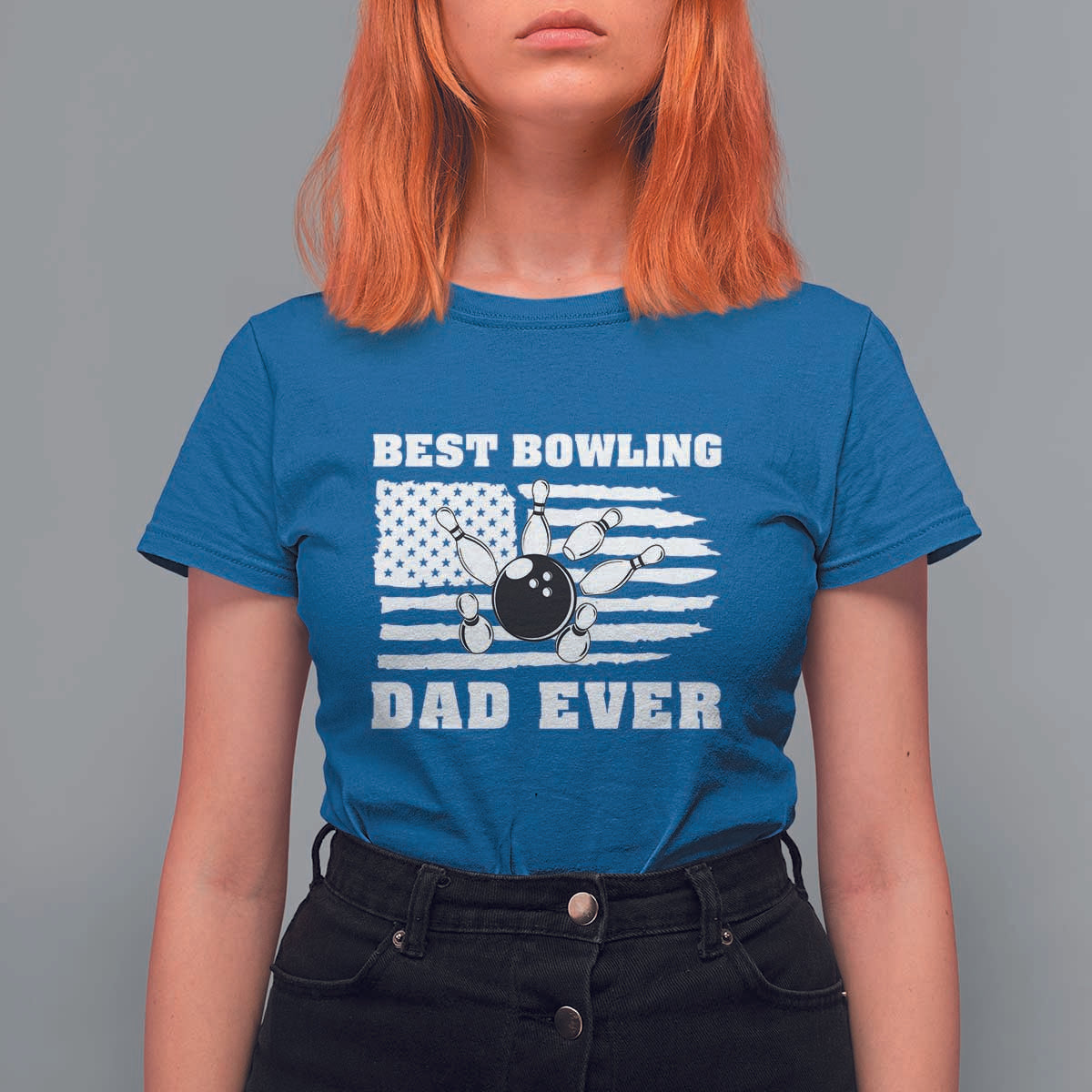 Best Bowling Dad Ever T Shirt For Women American Flag Patriotic Bowler Gift - Wonder Print Shop