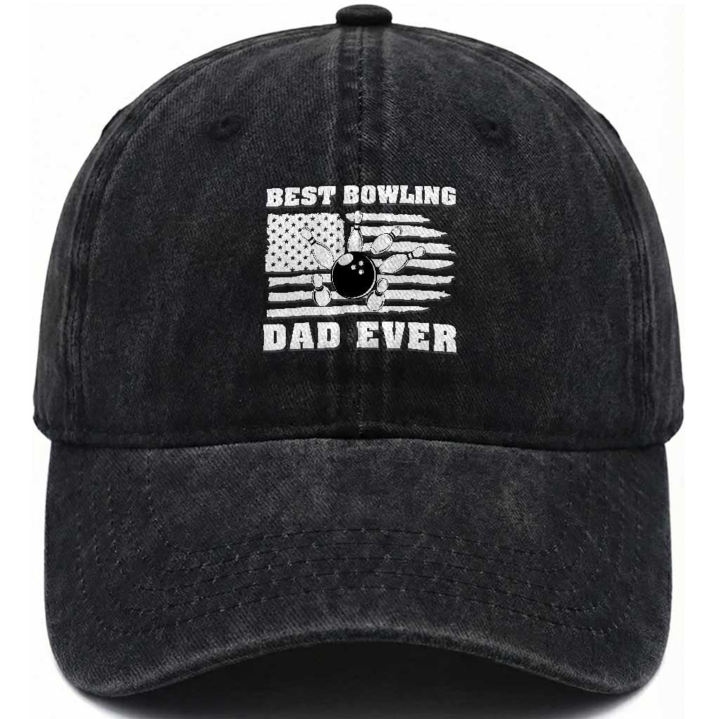 Best Bowling Dad Ever Washed Cotton Baseball Cap American Flag Patriotic Bowler Gift