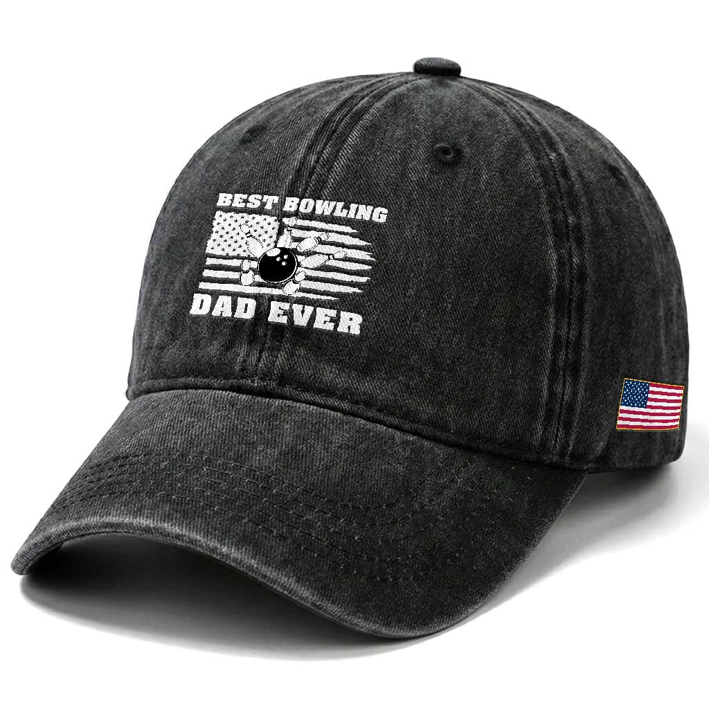 Best Bowling Dad Ever Washed Cotton Baseball Cap American Flag Patriotic Bowler Gift