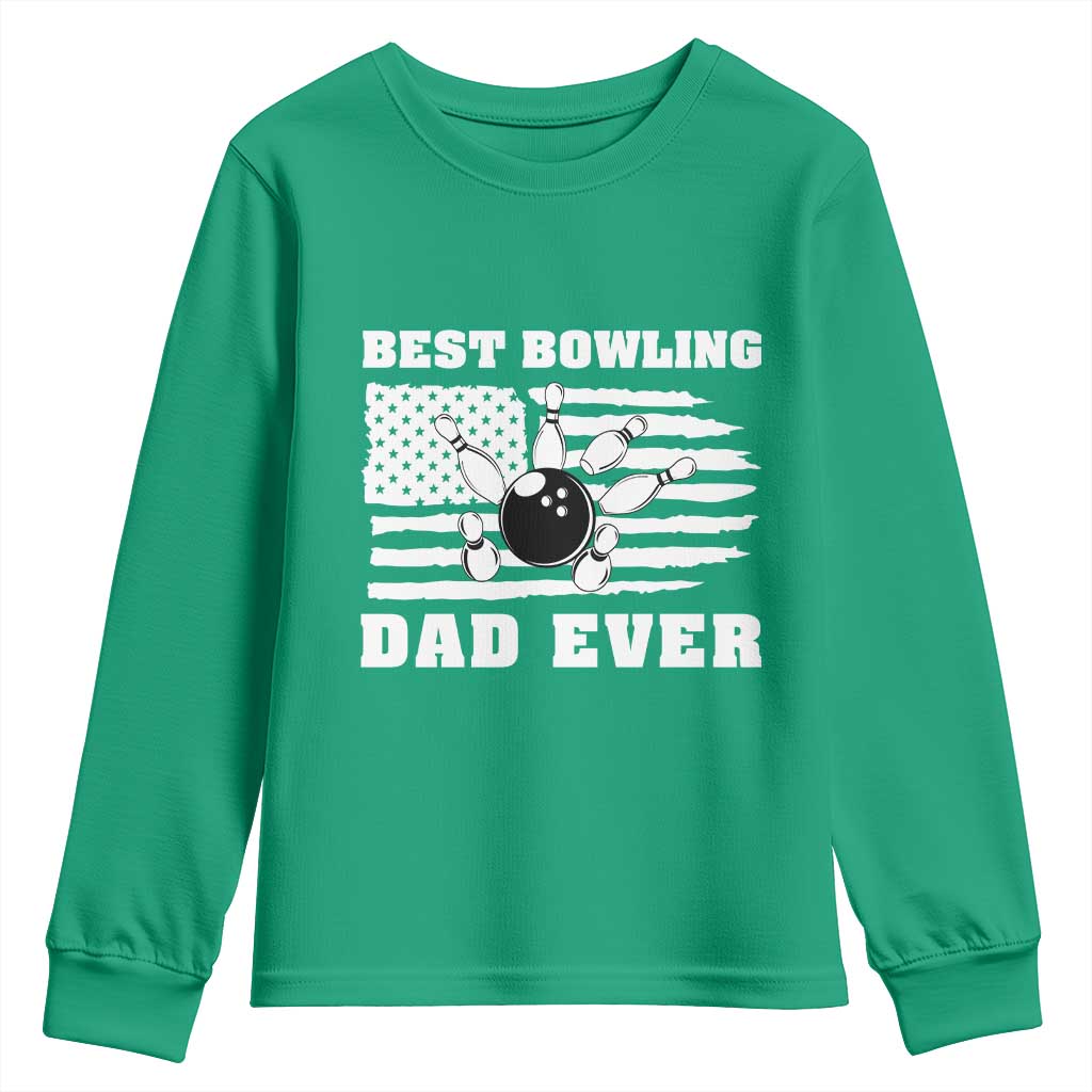 Best Bowling Dad Ever Youth Sweatshirt American Flag Patriotic Bowler Gift - Wonder Print Shop
