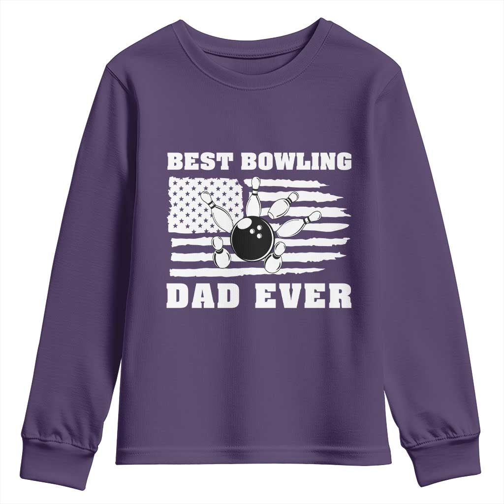 Best Bowling Dad Ever Youth Sweatshirt American Flag Patriotic Bowler Gift - Wonder Print Shop