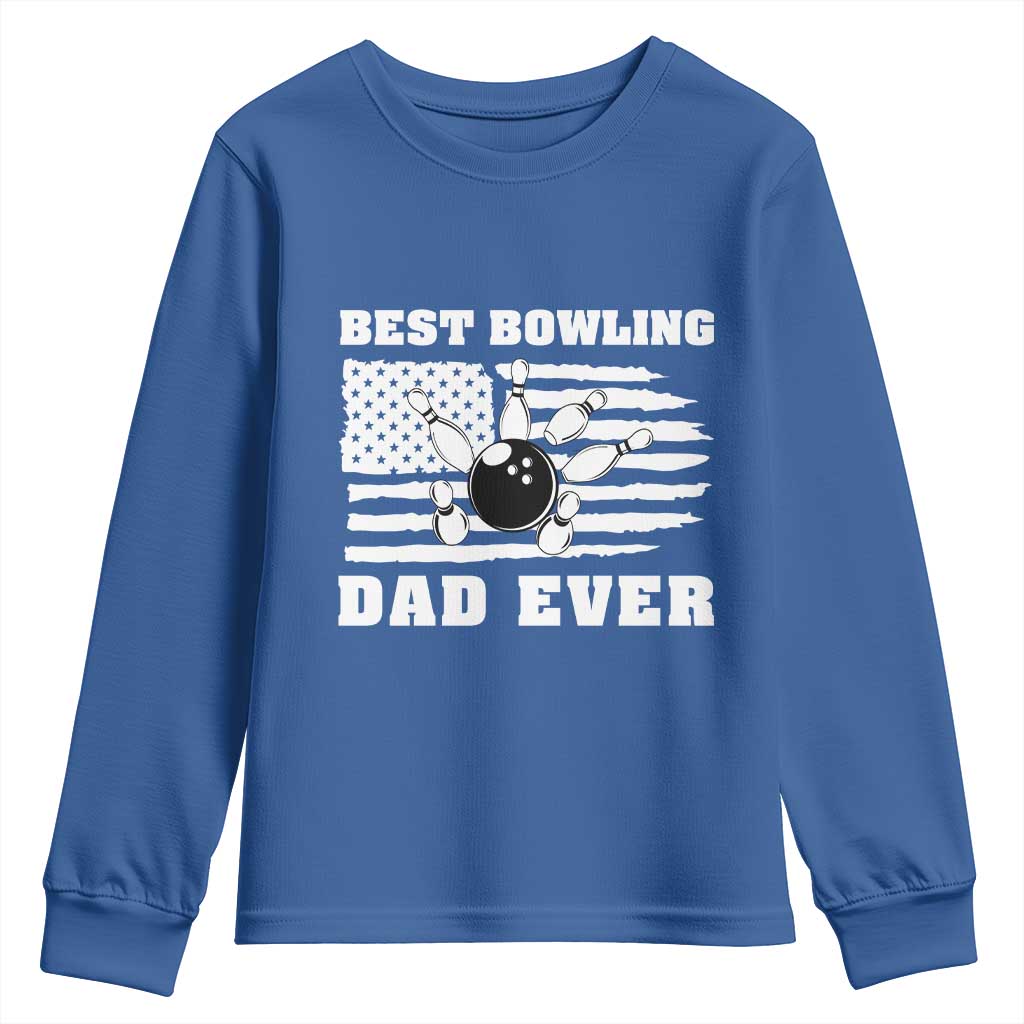 Best Bowling Dad Ever Youth Sweatshirt American Flag Patriotic Bowler Gift - Wonder Print Shop