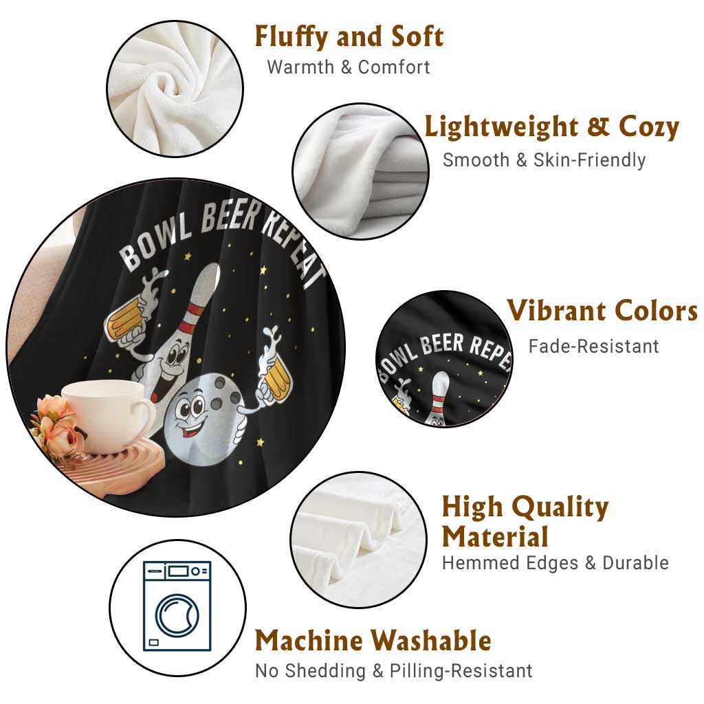 Funny Bowling Beer Lover Gift Throw Blanket Bowl Beer Repeat - Wonder Print Shop