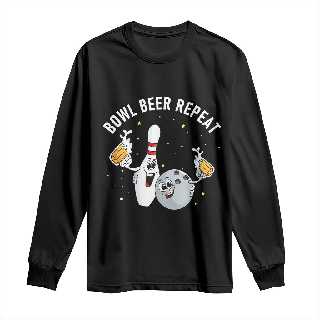 Funny Bowling Beer Lover Gift Long Sleeve Shirt Bowl Beer Repeat - Wonder Print Shop