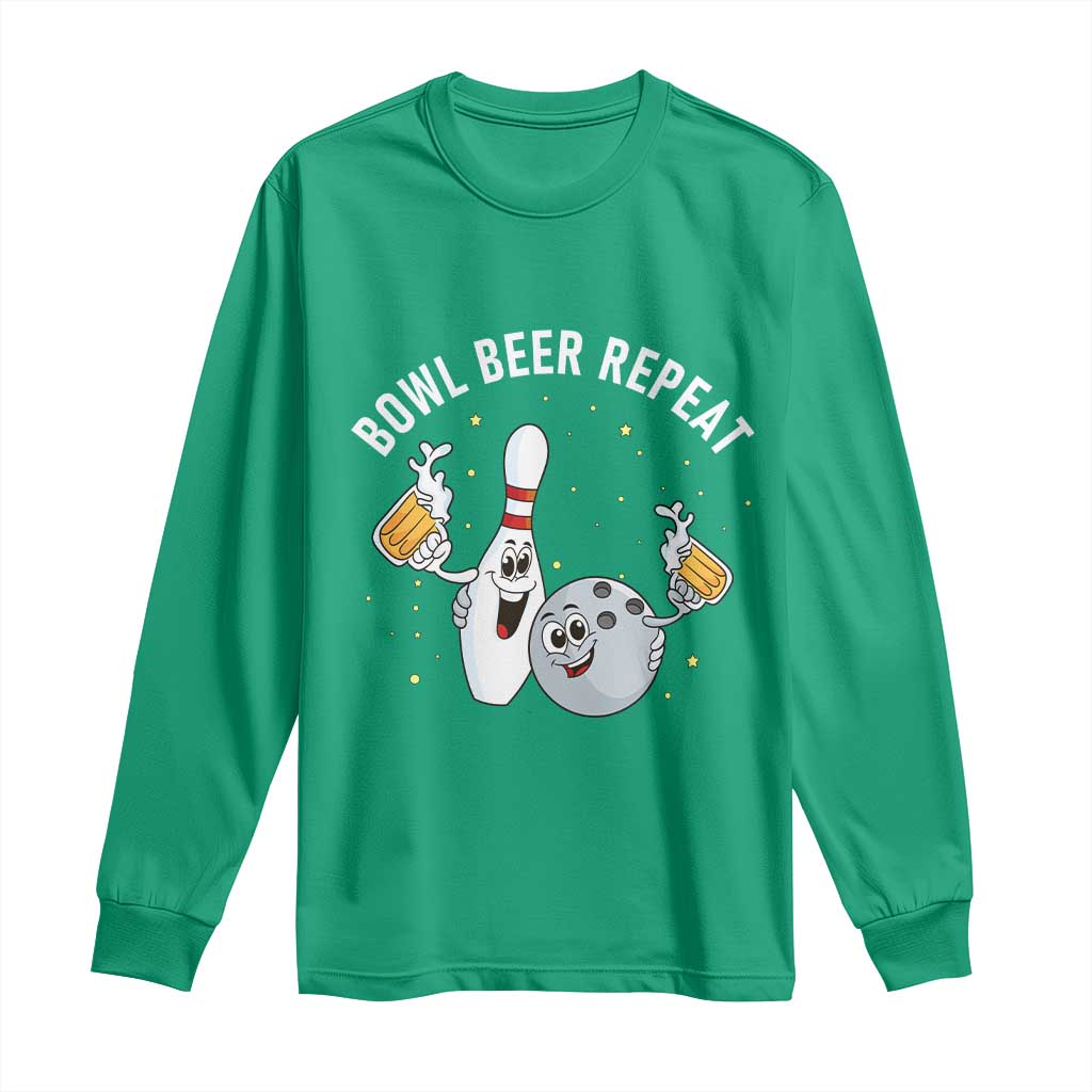 Funny Bowling Beer Lover Gift Long Sleeve Shirt Bowl Beer Repeat - Wonder Print Shop