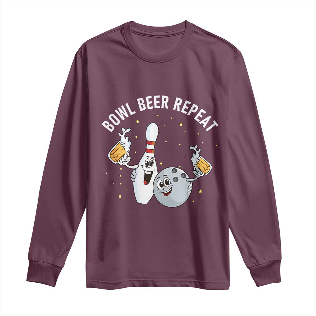 Funny Bowling Beer Lover Gift Long Sleeve Shirt Bowl Beer Repeat - Wonder Print Shop