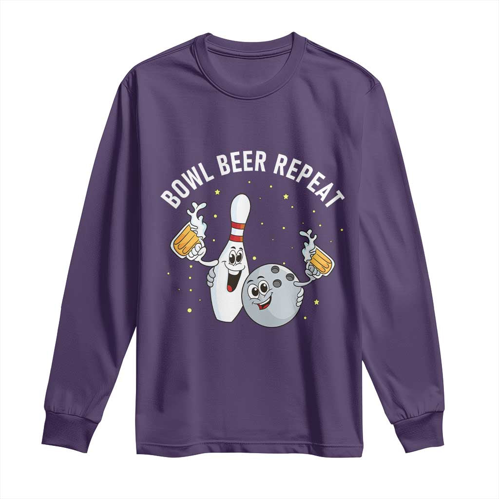 Funny Bowling Beer Lover Gift Long Sleeve Shirt Bowl Beer Repeat - Wonder Print Shop