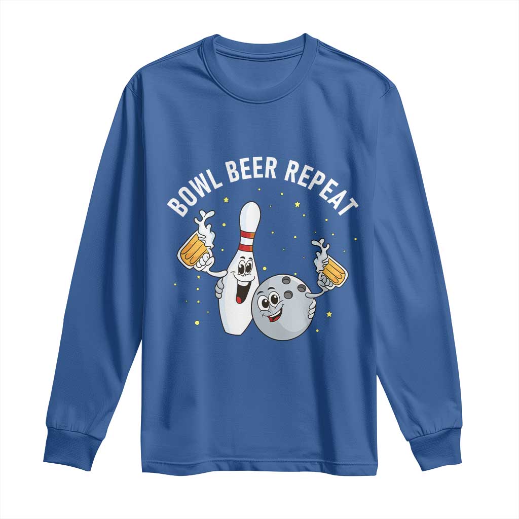 Funny Bowling Beer Lover Gift Long Sleeve Shirt Bowl Beer Repeat - Wonder Print Shop