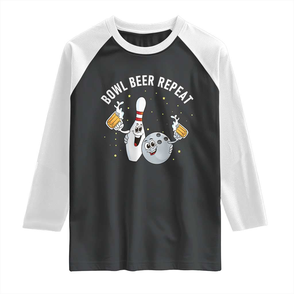 Funny Bowling Beer Lover Gift Raglan Shirt Bowl Beer Repeat - Wonder Print Shop