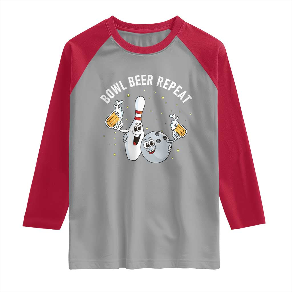 Funny Bowling Beer Lover Gift Raglan Shirt Bowl Beer Repeat - Wonder Print Shop