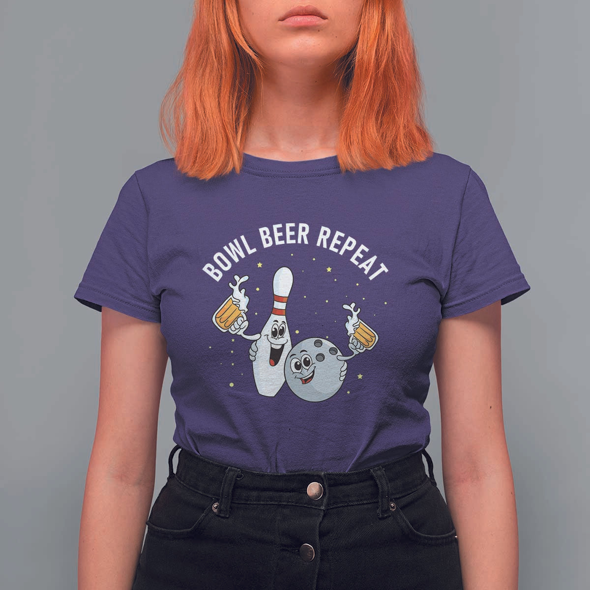 Funny Bowling Beer Lover Gift T Shirt For Women Bowl Beer Repeat - Wonder Print Shop