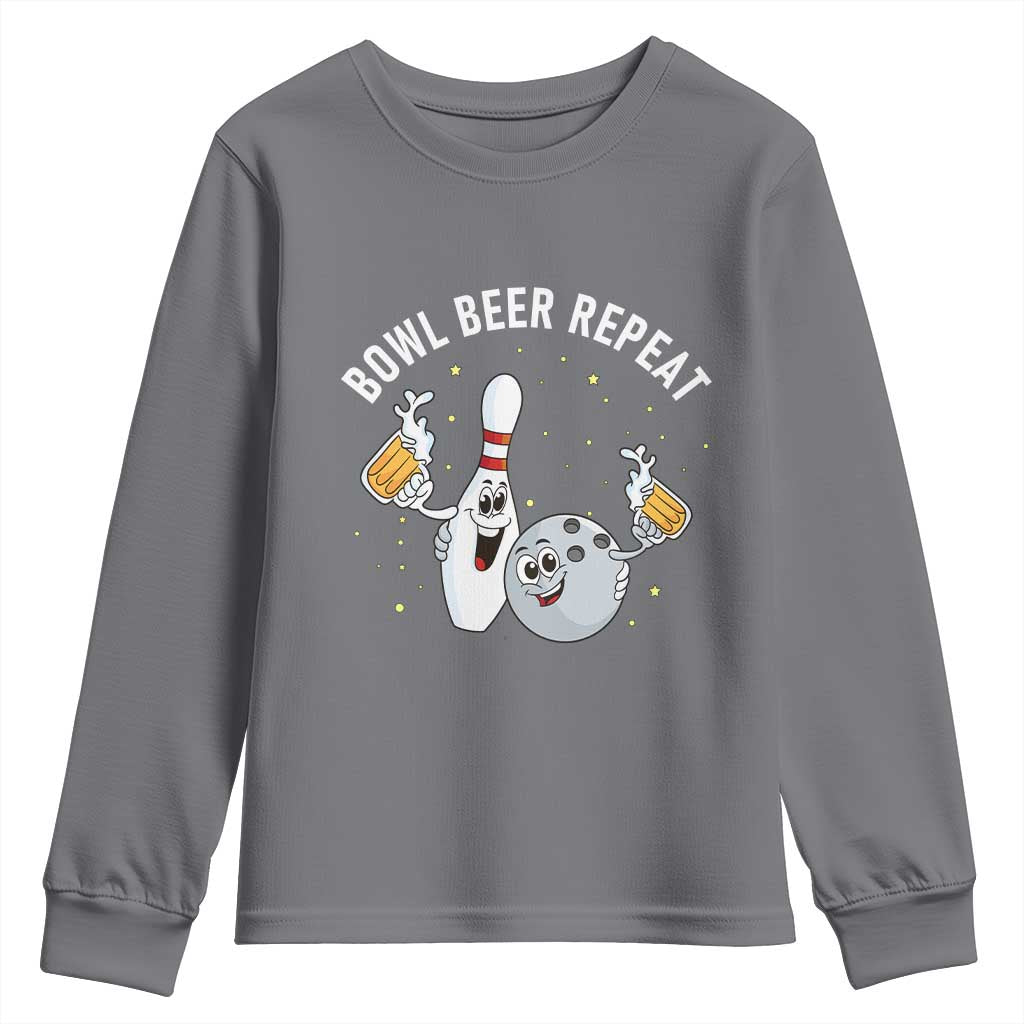 Funny Bowling Beer Lover Gift Youth Sweatshirt Bowl Beer Repeat - Wonder Print Shop
