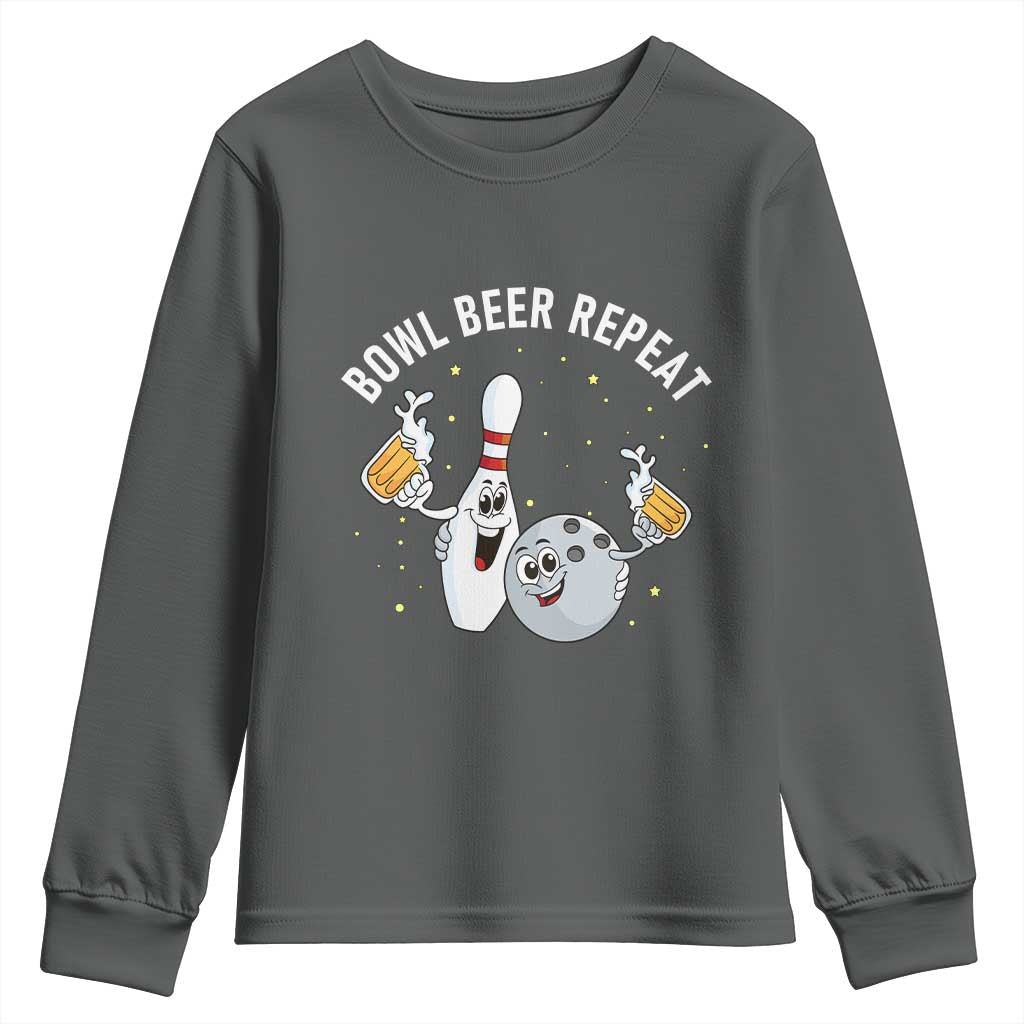 Funny Bowling Beer Lover Gift Youth Sweatshirt Bowl Beer Repeat - Wonder Print Shop