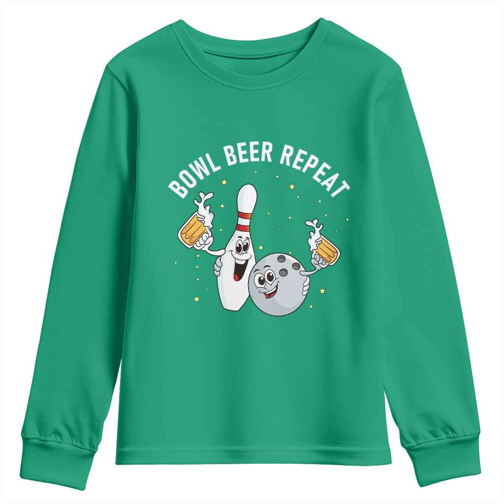 Funny Bowling Beer Lover Gift Youth Sweatshirt Bowl Beer Repeat - Wonder Print Shop