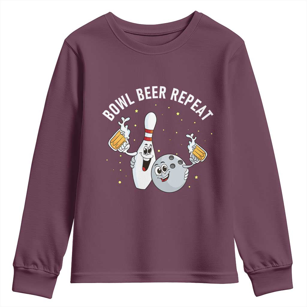 Funny Bowling Beer Lover Gift Youth Sweatshirt Bowl Beer Repeat - Wonder Print Shop