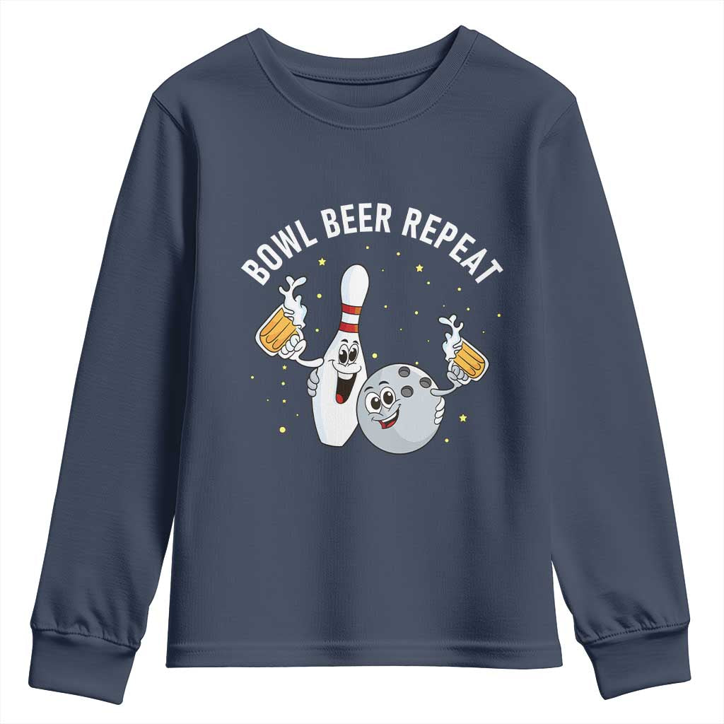 Funny Bowling Beer Lover Gift Youth Sweatshirt Bowl Beer Repeat - Wonder Print Shop