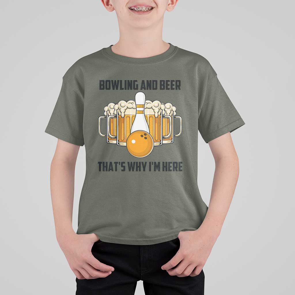 Bowling And Beer That's Why I'm Here T Shirt For Kid Drinking Bowling Gift - Wonder Print Shop