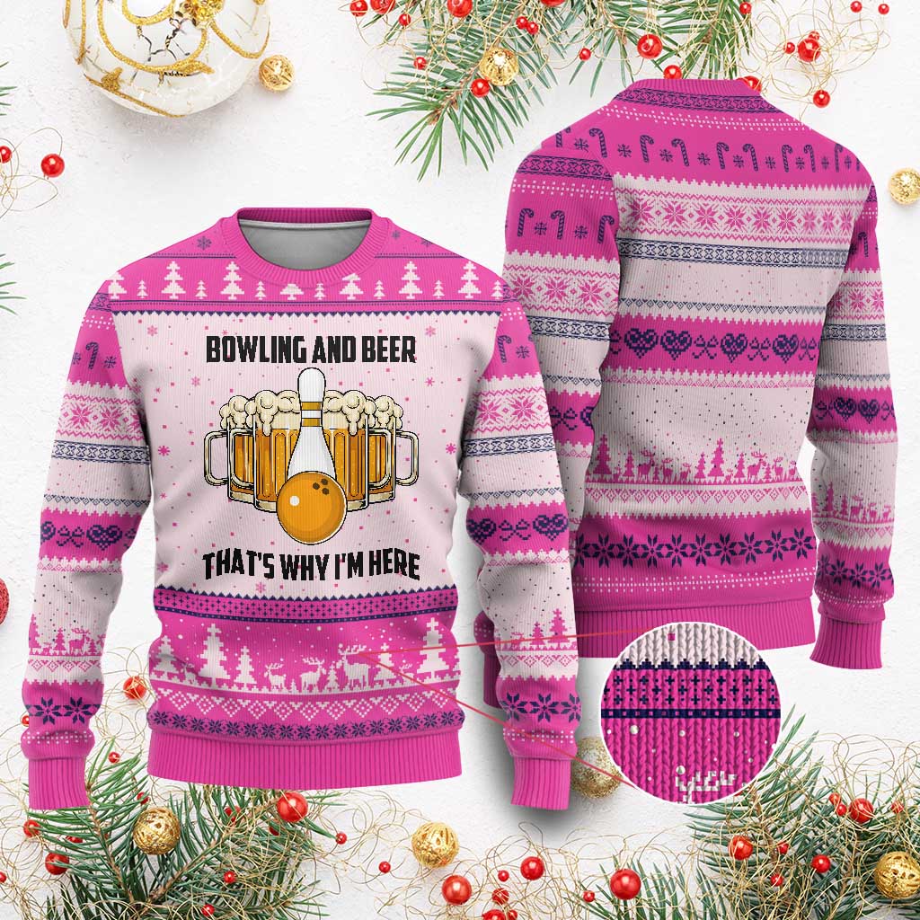 Bowling And Beer That's Why I'm Here Ugly Christmas Sweater Drinking Bowling Gift - Wonder Print Shop