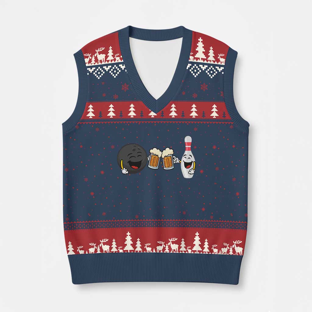 Funny Bowling And Beer Lover Gift V-Neck Knit Sweater Vest - Wonder Print Shop