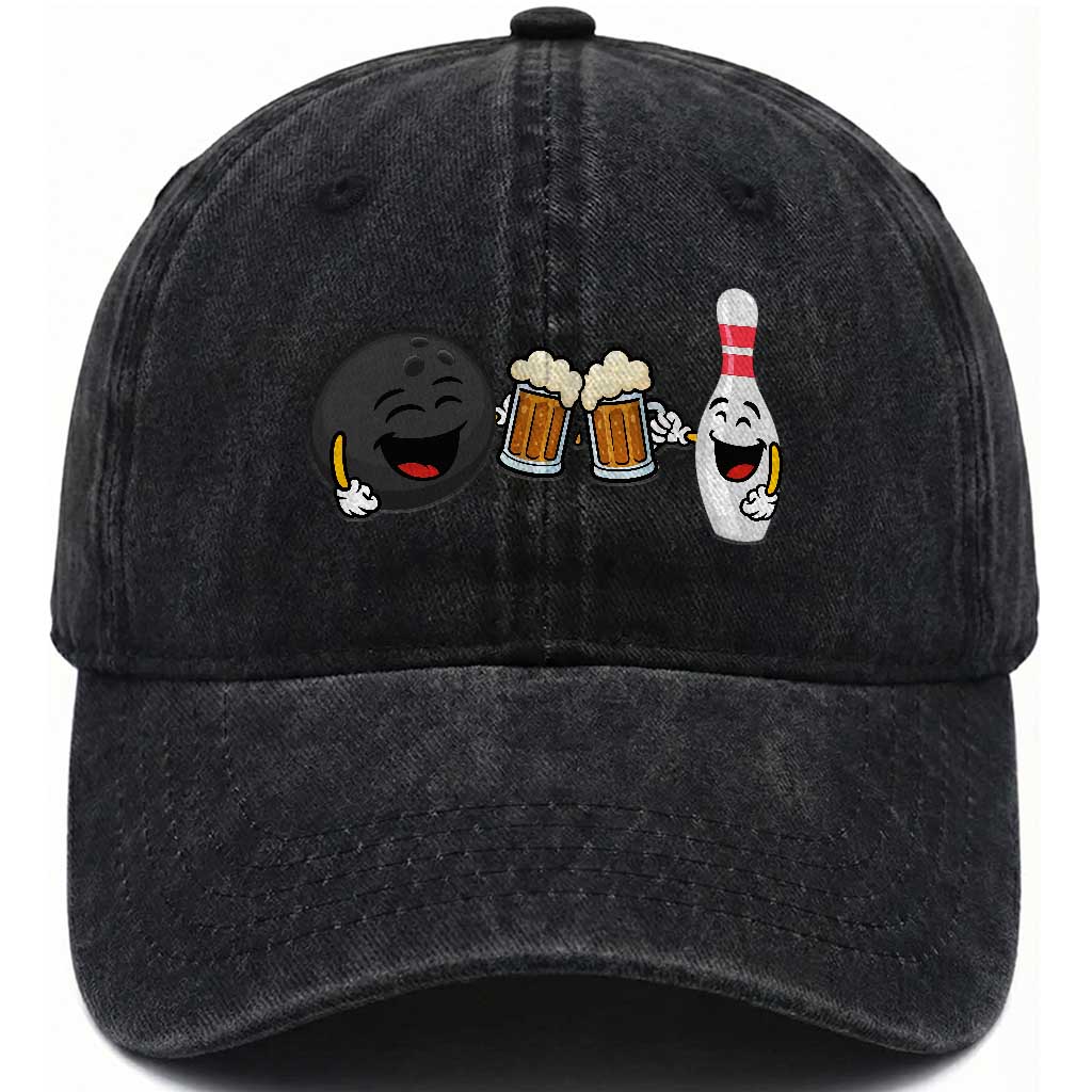 Funny Bowling And Beer Lover Gift Washed Cotton Baseball Cap