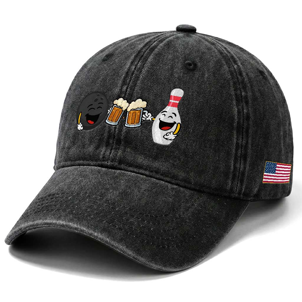 Funny Bowling And Beer Lover Gift Washed Cotton Baseball Cap
