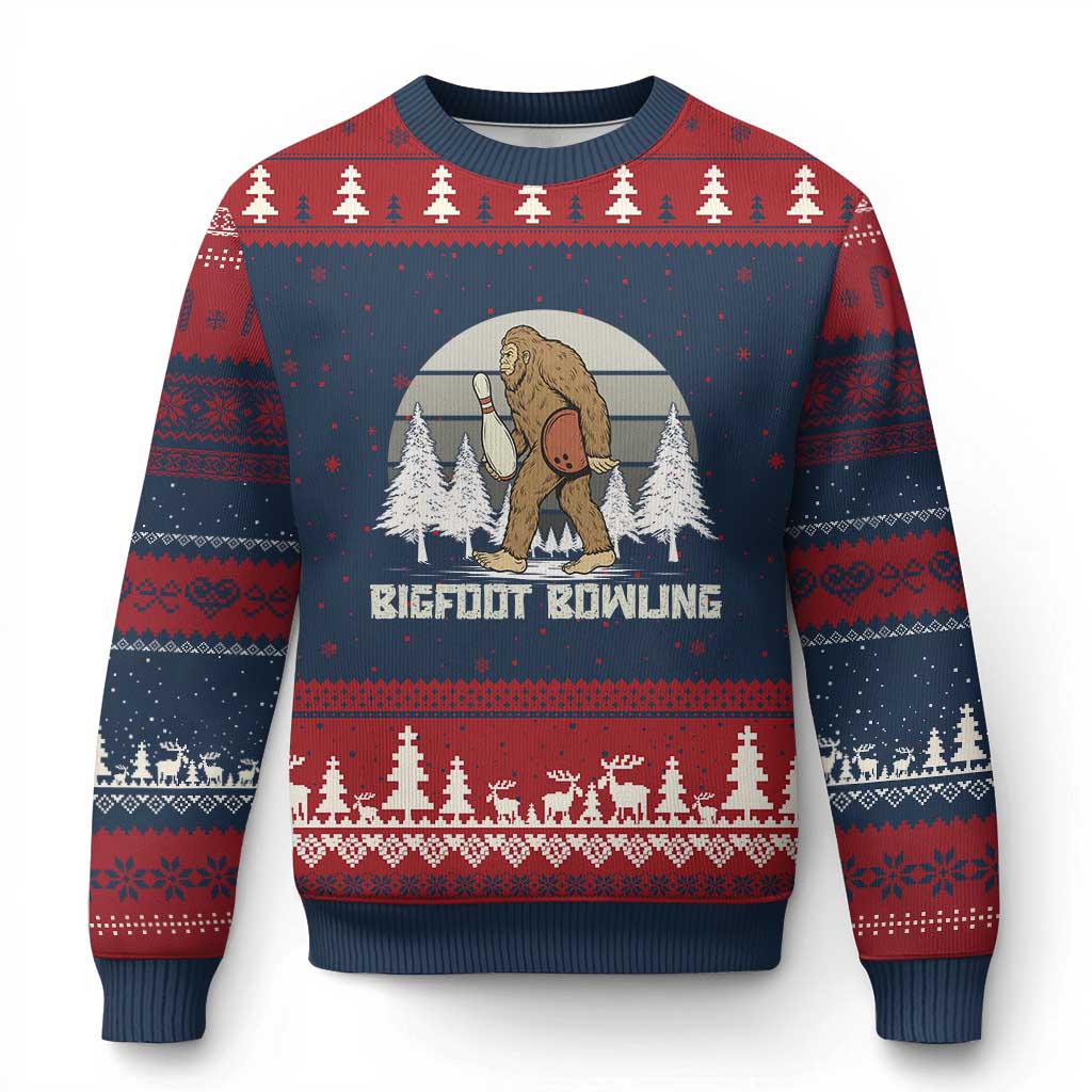 Funny Bigfoot Bowling Ugly Christmas Sweater Gift For Bowler - Wonder Print Shop